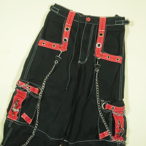 Vintage Tripp NYC Wide Leg Convertible Cargo Pants Mens XS Black Red - Picture 1 of 10
